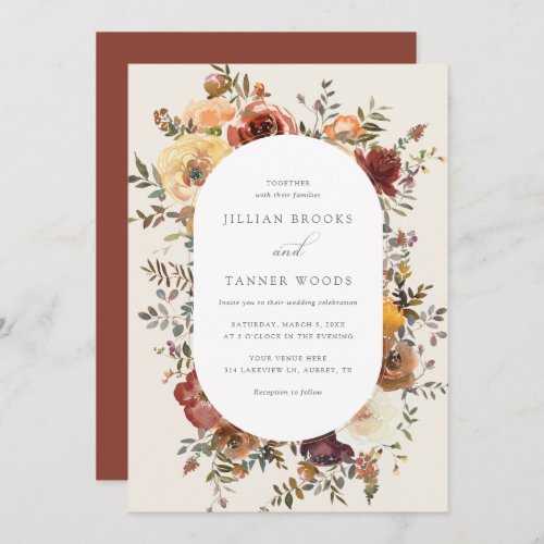 Elegant Rustic Fall Floral Wedding Invitation