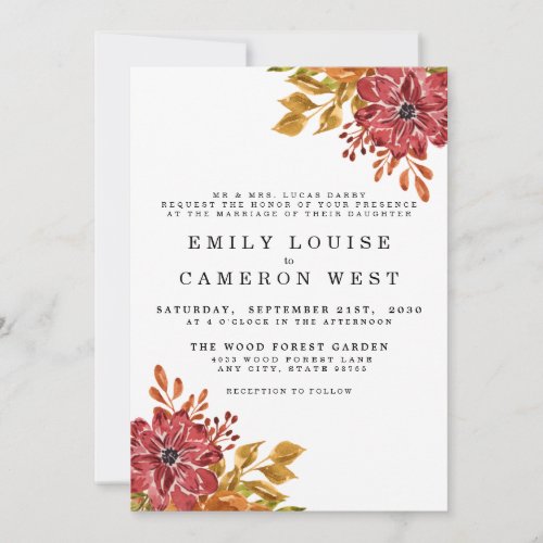 Elegant Rustic Fall Floral Wedding Invitation