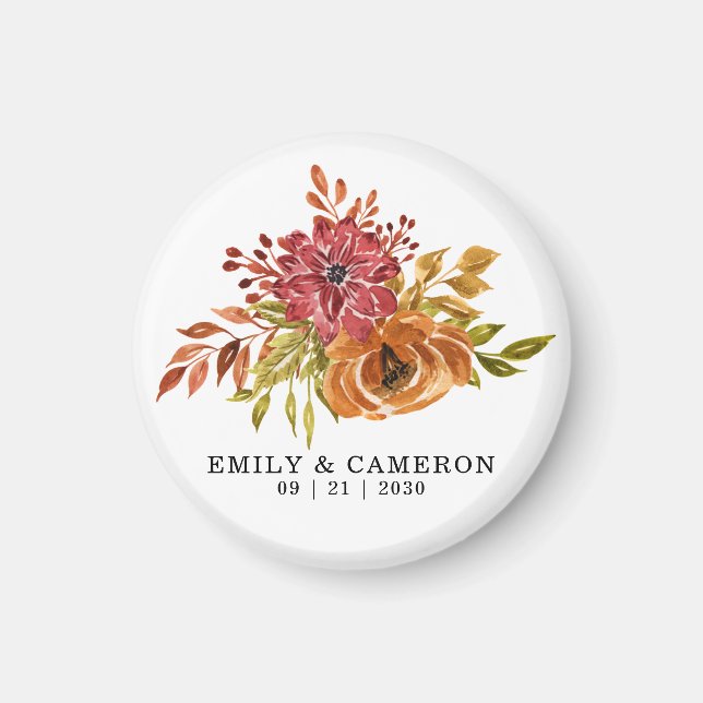 Elegant Rustic Fall Floral Wedding Magnet (Front)