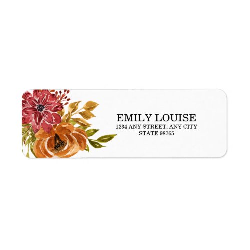 Elegant Rustic Fall Floral Wedding Return Address  Label