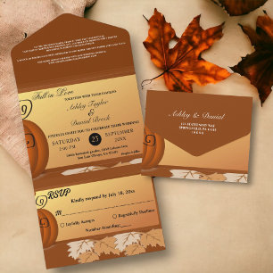 Elegant Rustic Fall Leaves Autumn Floral Wedding All In One Invitation