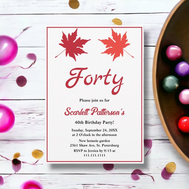 Elegant Rustic Fall Leaves Chic Fall 40th Birthday Invitation (Creator Uploaded)