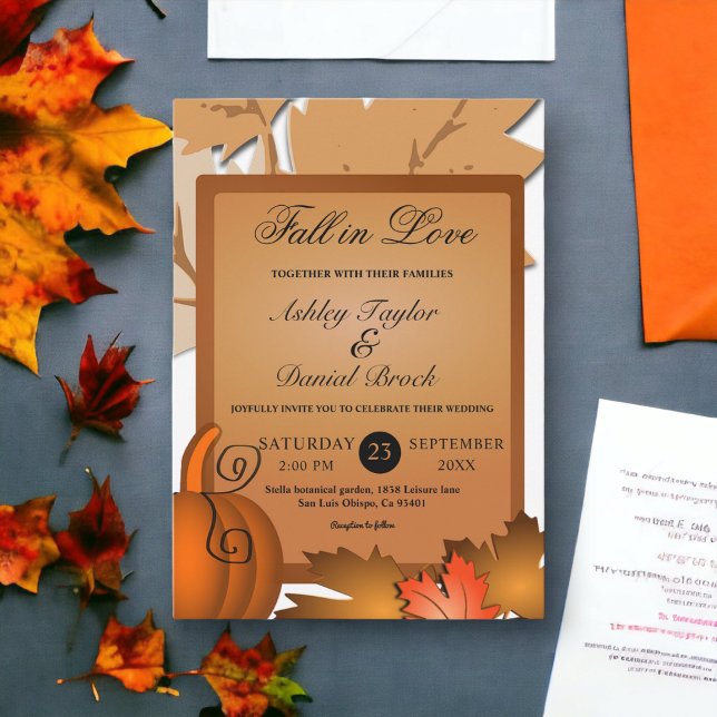 Elegant Rustic Fall Leaves Pumpkin Autumn Wedding Invitation (Creator Uploaded)