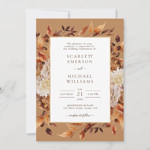 Elegant Rustic Fall Leaves Wedding Invitation