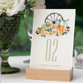 Elegant Rustic Fall Pumpkin Leafy Floral Wheel  Table Number by YellowFebPaperie at Zazzle