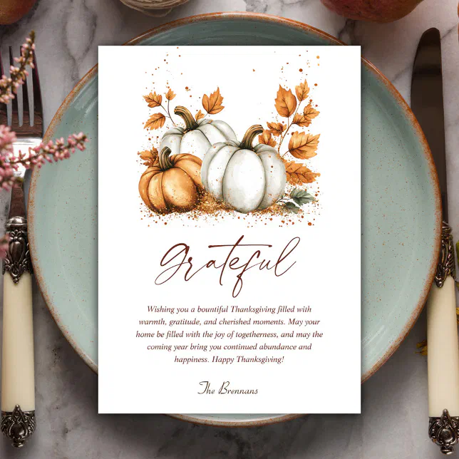 Elegant Rustic Fall Pumpkins Thanksgiving Holiday Card | Zazzle
