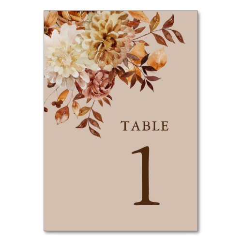 Elegant Rustic Fall Wedding Table Number