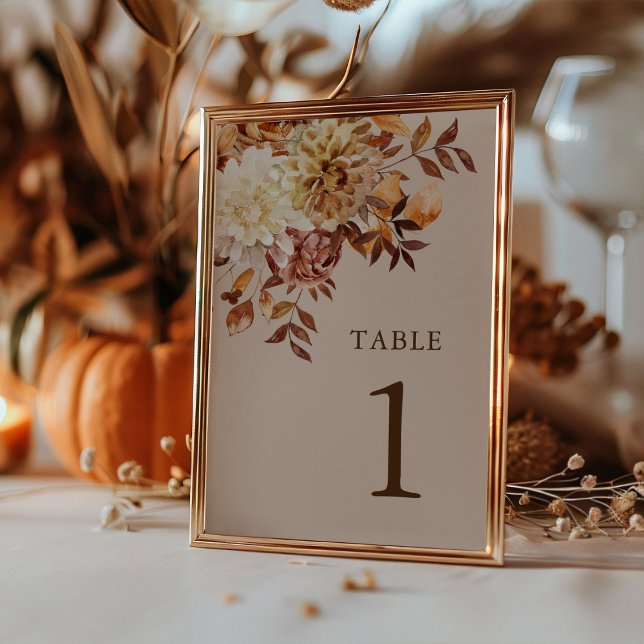 Elegant Rustic Fall Wedding Table Number (Elegant Rustic Taupe Watercolor Fall Wedding Table Number by Painted Paperie
)