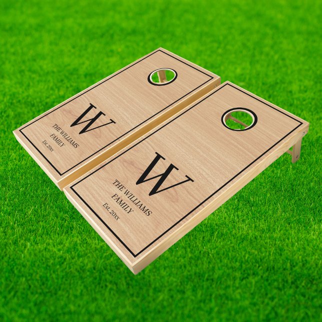 Elegant Rustic Family Monogram Light Wood Cornhole Set (Creator Uploaded)