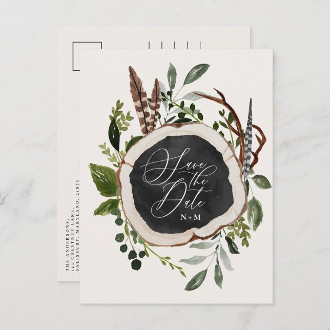 Elegant rustic farmhouse fall wedding announcement postcard (Front/Back)