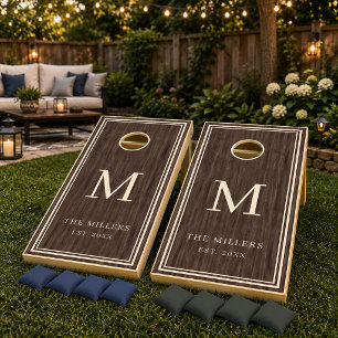 Elegant Rustic Farmhouse Family Monogram Cornhole Set