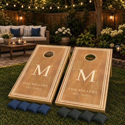 Elegant Rustic Farmhouse Family Monogram Wood Cornhole Set