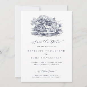 Elegant Rustic Farmhouse Illustration Wedding Save The Date