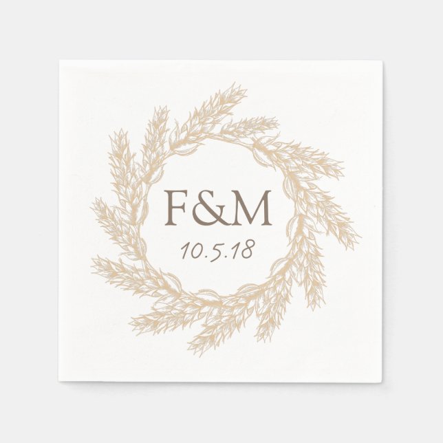 Elegant Rustic Farmhouse Wheat Wreath Napkins (Front)