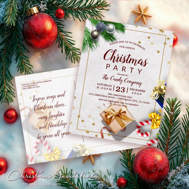 Elegant Rustic Festive Corporate Christmas Party Invitation Postcard (Creator Uploaded)