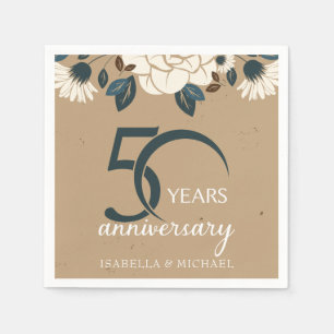 Elegant Rustic Floral 50th Wedding Anniversary Napkins