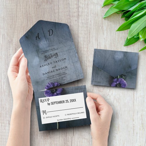 Elegant rustic floral All in One Wedding Invite