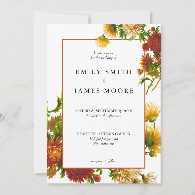 Elegant Rustic Floral Autumn Fall Wedding Invitation (Front)