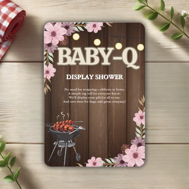 Elegant Rustic Floral Baby-Q Grill Baby Shower Enclosure Card (Creator Uploaded)
