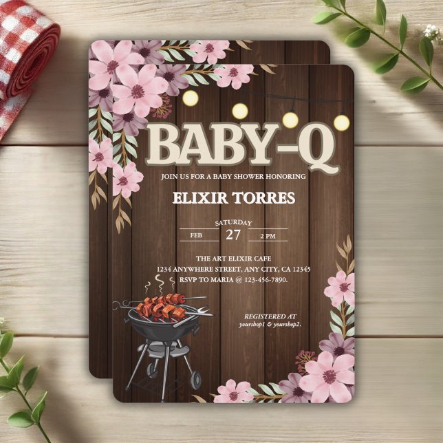 Elegant Rustic Floral Baby-Q Grill Baby Shower Invitation (Creator Uploaded)