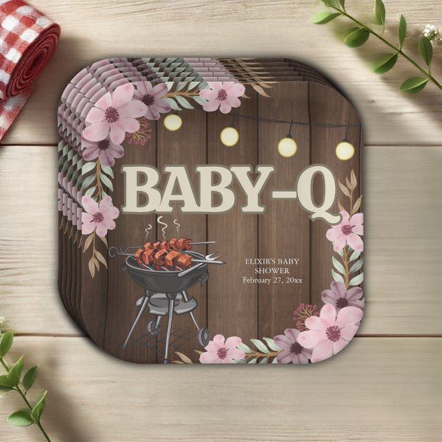 Elegant Rustic Floral Baby-Q Grill Baby Shower Paper Plates (Creator Uploaded)