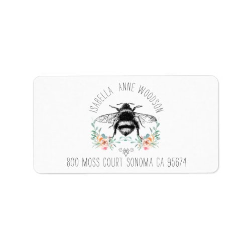 Elegant Rustic Floral Bee Return Address Label