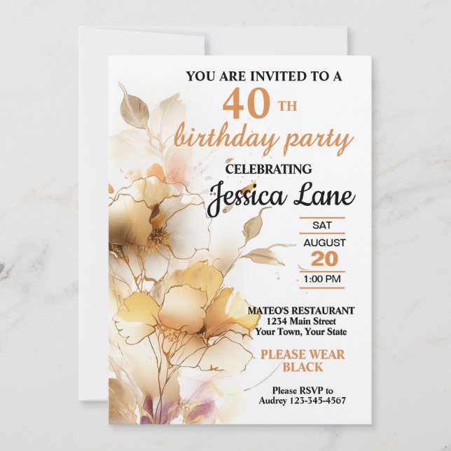 Elegant Rustic Floral Birthday Party Invitation (Front)