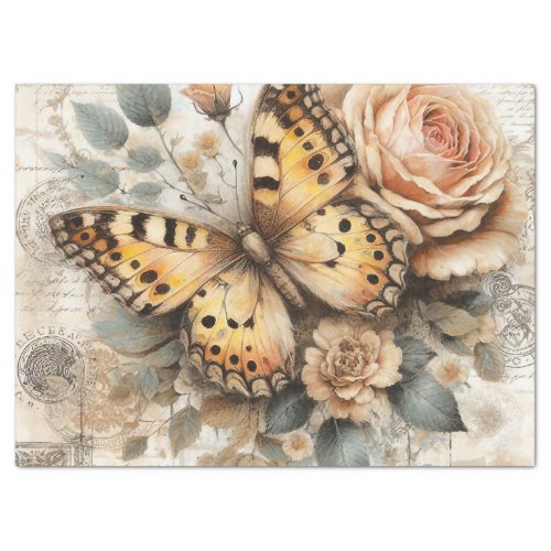 Elegant Rustic Floral Butterfly Vintage Decoupage Tissue Paper