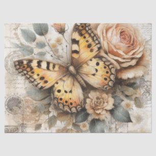 Elegant Rustic Floral Butterfly Vintage Decoupage Tissue Paper
