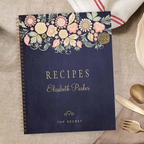 Elegant rustic floral cookbook recipes journal