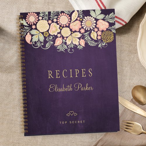 Elegant rustic floral cookbook recipes journal