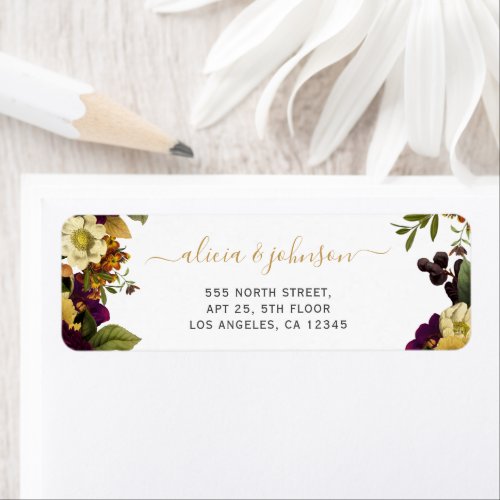 Elegant rustic floral fall wedding return address  label