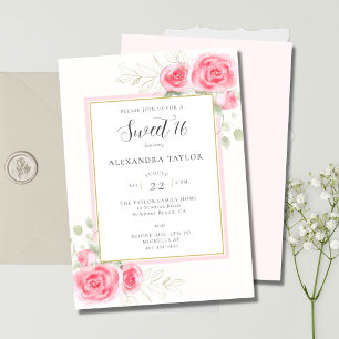 Elegant Rustic Floral Frame Roses Script Sweet 16 Invitation