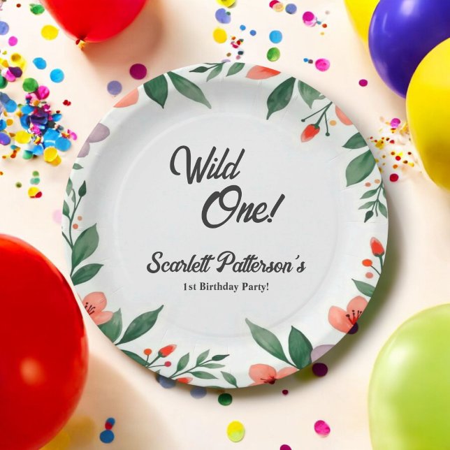 Elegant Rustic Floral Garden Summer 1st Birthday Paper Plates (Creator Uploaded)