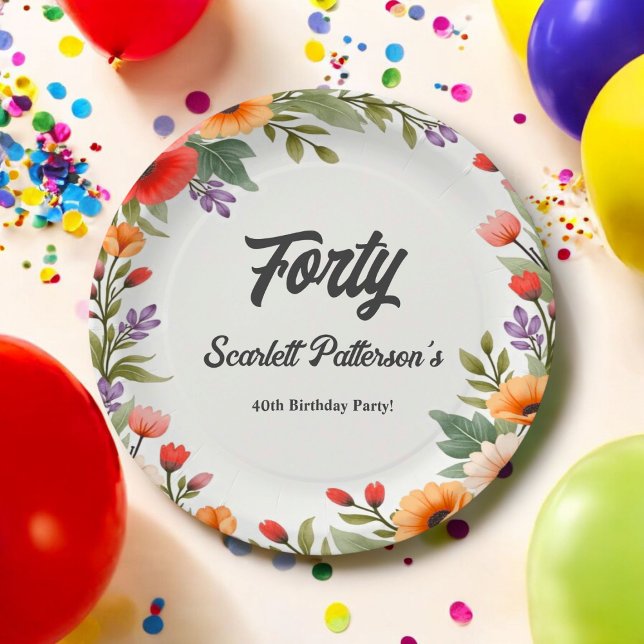 Elegant Rustic Floral Garden Summer 40th Birthday Paper Plates (Creator Uploaded)