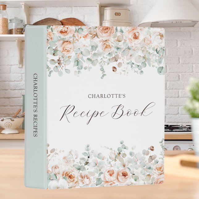 Elegant Rustic Floral Greenery Personalized Recipe Mini Binder (In situ)