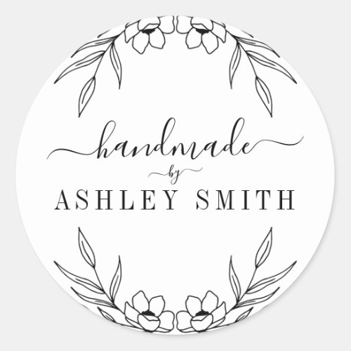 Elegant Rustic Floral Handmade Business  Classic Round Sticker