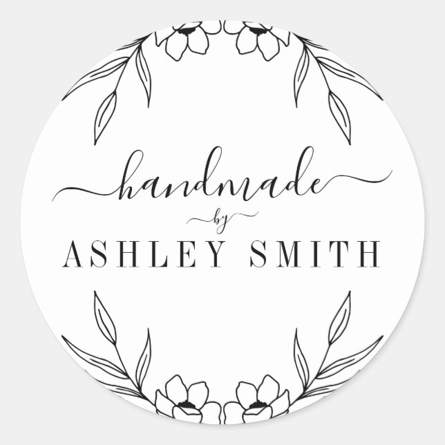 Elegant Rustic Floral Handmade Business  Classic Round Sticker (Front)