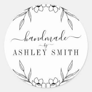 Elegant Rustic Floral Handmade Business  Classic Round Sticker