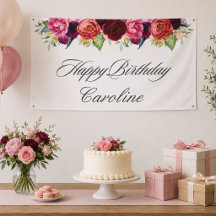 Elegant Rustic Floral Happy Birthday with Name
