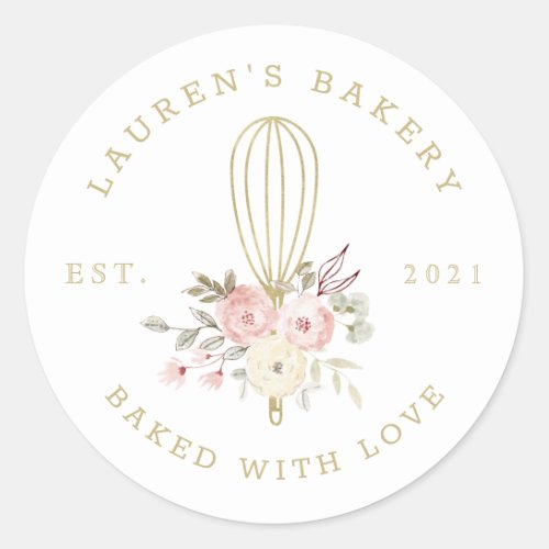 Elegant Rustic Floral Home Bakery Logo Classic Round Sticker