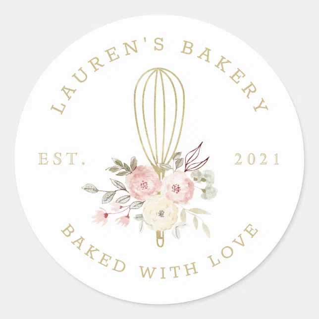 Elegant Rustic Floral Home Bakery Logo Classic Round Sticker | Zazzle