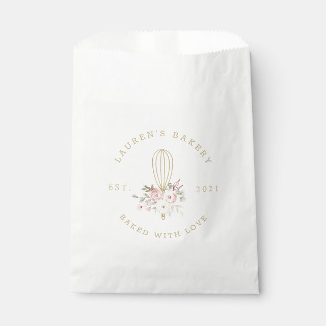 Elegant Rustic Floral Home Bakery Logo Favor Bag (Front)