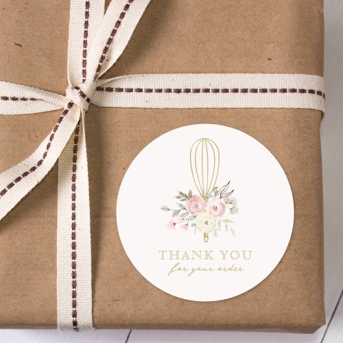 Elegant Rustic Floral Home Bakery Logo Thank You Classic Round Sticker