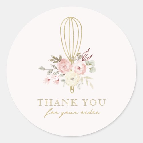 Elegant Rustic Floral Home Bakery Logo Thank You Classic Round Sticker