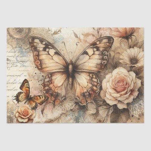 Elegant Rustic Floral & Lace Vintage Decoupage Tissue Paper