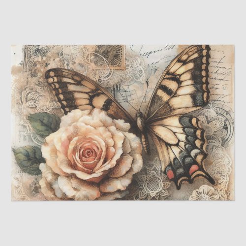 Elegant Rustic Floral & Lace Vintage Decoupage Tissue Paper
