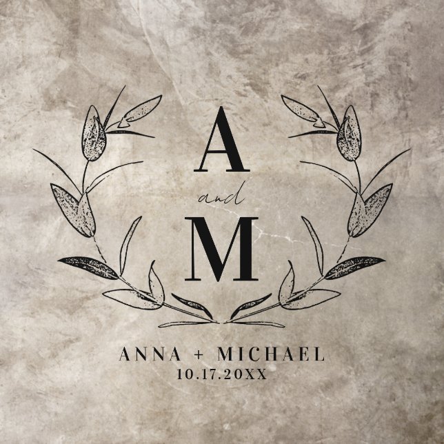 Elegant Rustic Floral Monogram Wedding Floor Decals (Insitu)