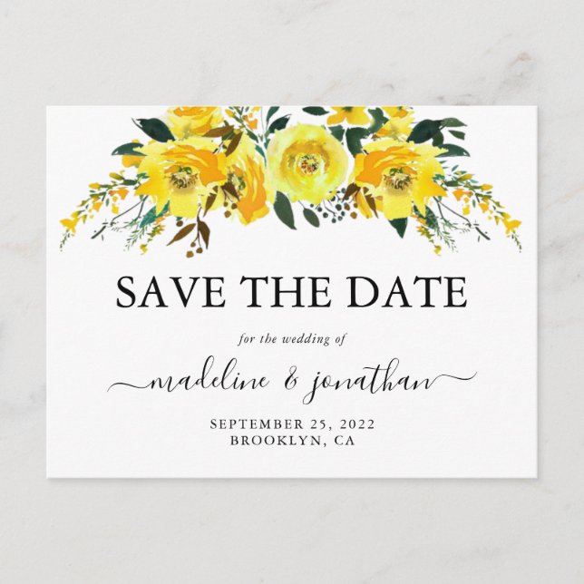 Elegant Rustic Floral Mustard Yellow Save the date Announcement Postcard (Front)