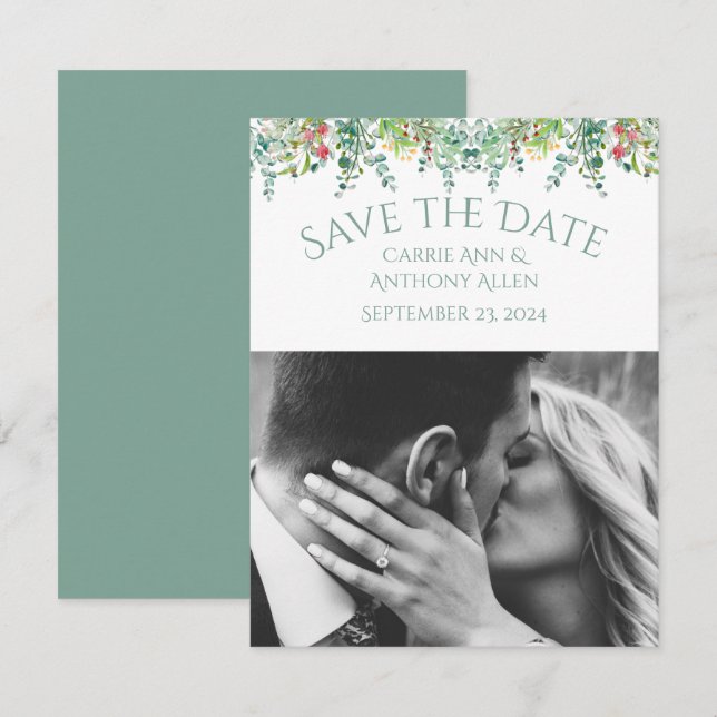 Elegant Rustic Floral Photo Save the Date (Front/Back)